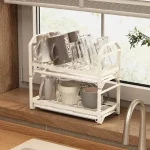 DOUBLE LAYER KITCHEN DISH RACK, COUNTERTOP BOWL AND PLATE ORGANIZER WITH SPOON HOLDER