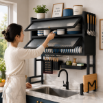 Over Sink Dish Drying Rack, Carbon Steel Kitchen Organizer - Image 4