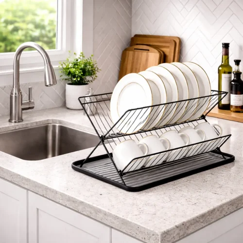 FOLDABLE KITCHEN DISH RACK WITH DRIP TRAY