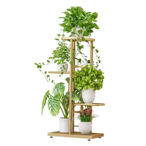 FLOWER POT STAND, INDOOR FLOWER POT HOLDER, 4 LAYER PLANT STAND, GARDEN DISPLAY RACK, GOLD COLOUR