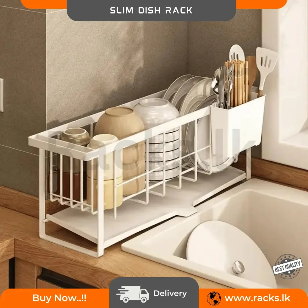KITCHEN DISH RACK SLIM STYLE, WITH SPOON HOLDER & WATER DRAIN TRAY,