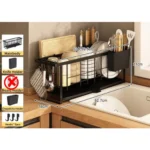 KITCHEN DISH RACK SLIM STYLE, WITH SPOON HOLDER & WATER DRAIN TRAY, BLACK COLOR