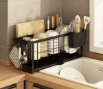 KITCHEN DISH RACK SLIM STYLE, WITH SPOON HOLDER & WATER DRAIN TRAY, BLACK COLOR