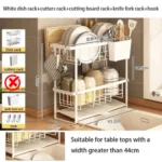 KITCHEN SLIM SHAPE 2 TIER PLATE AND BOWL RACK, KITCHEN SINK SPACE ORGANIZER, WITH WATER DRAIN BOTTOM, WHITE COLOUR