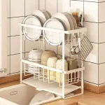 KITCHEN SLIM SHAPE 2 TIER PLATE AND BOWL RACK, KITCHEN SINK SPACE ORGANIZER, WITH WATER DRAIN BOTTOM, WHITE COLOUR