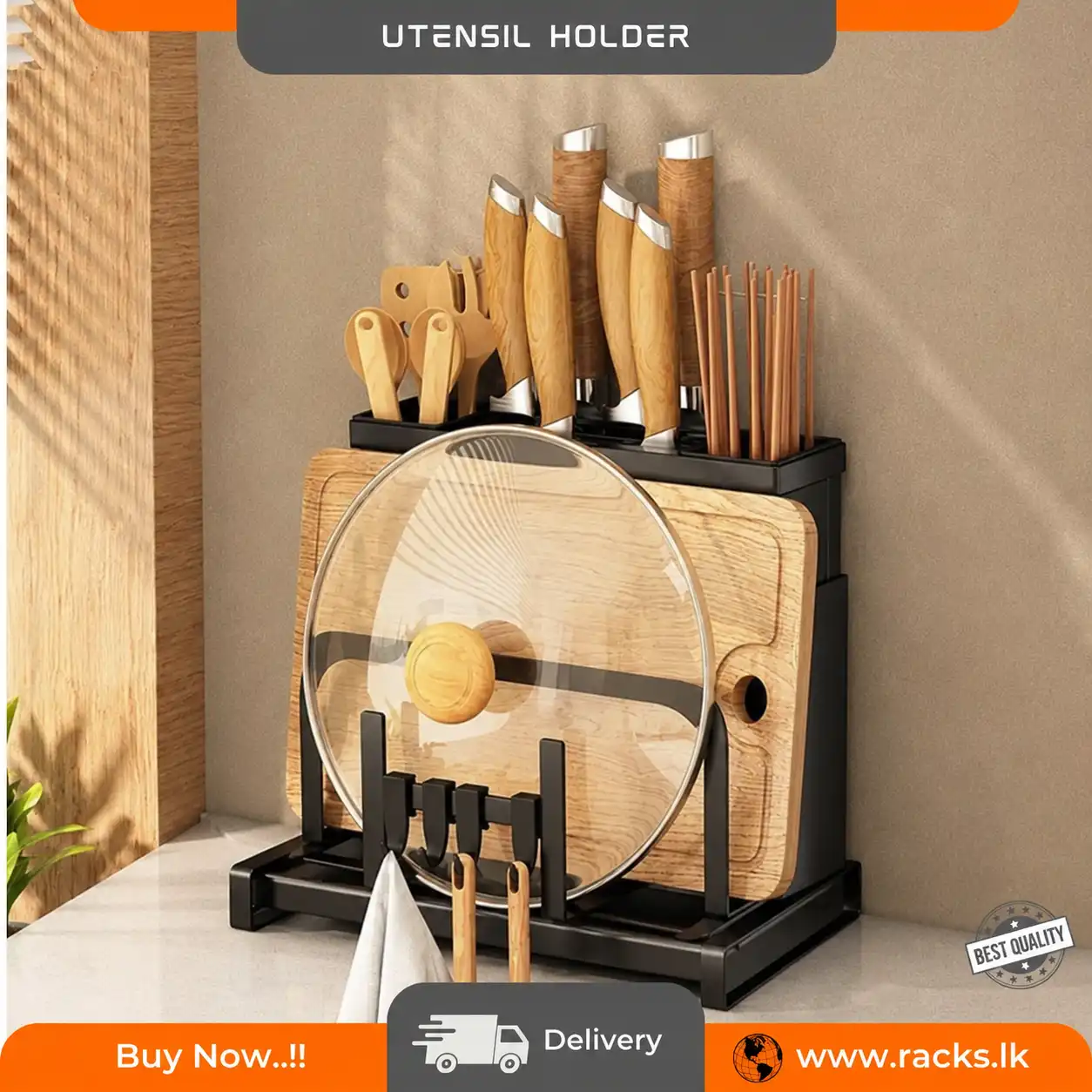 Kitchen Utensil Holder KITCHEN UTENSIL HOLDER, COUNTERTOP KITCHEN ORGANISER, SPOON, KNIFE & CUTTING BOARD HOLDER - Image 1