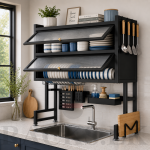Over Sink Dish Drying Rack, Carbon Steel Kitchen Organizer