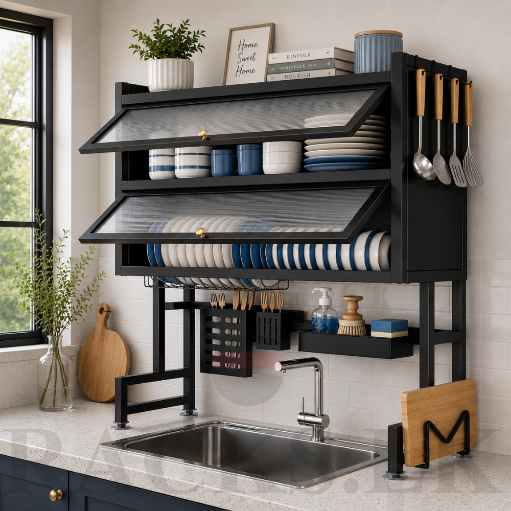 Over-Sink-Dish-Rack-Sri-Lanka- Over Sink Dish Drying Rack, Carbon Steel Kitchen Organizer - Image 1