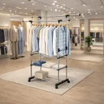 DOUBLE POLE CLOTH RACK | ADJUSTABLE CLOTHES HANGING & DRYING RACK