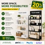 SUPERMARKET 4-TIER STEEL DISPLAY RACK WITH SIGNBOARD | HOME PANTRY STORAGE SHELF BLACK / WHITE