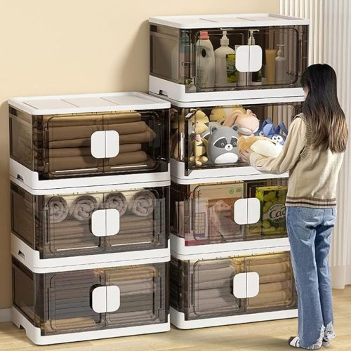 3 TIER PLASTIC STORAGE BOX, WITH 2 PULL OUT DOOR AND MAGNETIC LOCK, FOLDABLE PLASTIC STORAGE BOX, HOME ORGANIZER, 45 CM LENGTH