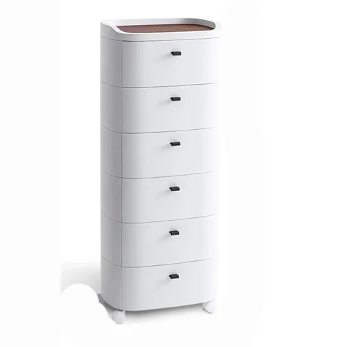 6 TIER HOME ELEGANT STORAGE CART, WITH 6 PULL OUT DRAWERS WITH WOODEN TOP, 360 ROTATBLE STORAGE CART FOR LIVING ROOM
