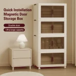 4 TIER PLASTIC STORAGE BOX, 45 CM LENGTH, WITH 2 PULL OUT DOOR AND MAGNETIC LOCK, FOLDABLE PLASTIC STORAGE, KIDS TOYS AND CLOTH STORAGE CABINETS - Image 2