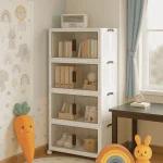 4 TIER PLASTIC STORAGE BOX, 45 CM LENGTH, WITH 2 PULL OUT DOOR AND MAGNETIC LOCK, FOLDABLE PLASTIC STORAGE, KIDS TOYS AND CLOTH STORAGE CABINETS - Image 3