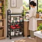 Floor Standing Multi-Tier Dish Rack with Wheels & Drain Tray - Image 4