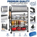 Floor Standing Multi-Tier Dish Rack with Wheels & Drain Tray - Image 2