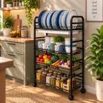 Floor Standing Multi-Tier Dish Rack with Wheels & Drain Tray - Image 3