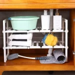 UNDER SINK STORAGE SHELF, COUNTERTOP STORAGE SHELF KITCHEN OR BATHROOM, ADJUSTABLE STORAGE