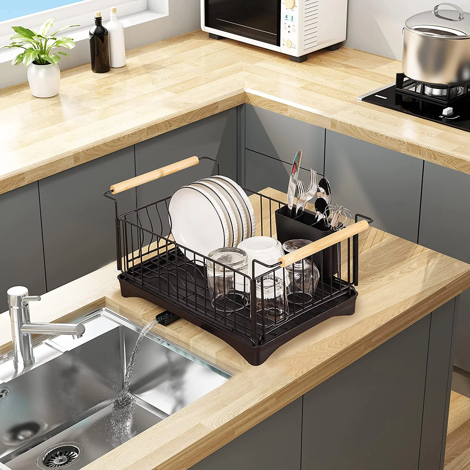 DISH DRYING RACK, WITH DISH DRAIN TRAY PIPE, KITCHEN SINK