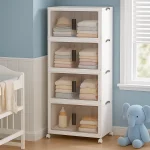 4 TIER PLASTIC STORAGE BOX, 45 CM LENGTH, WITH 2 PULL OUT DOOR AND MAGNETIC LOCK, FOLDABLE PLASTIC STORAGE, KIDS TOYS AND CLOTH STORAGE CABINETS