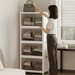 4 TIER PLASTIC STORAGE BOX, 45 CM LENGTH, WITH 2 PULL OUT DOOR AND MAGNETIC LOCK, FOLDABLE PLASTIC STORAGE, KIDS TOYS AND CLOTH STORAGE CABINETS - Image 5