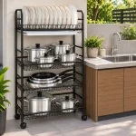 Floor Standing Multi-Tier Dish Rack with Wheels & Drain Tray