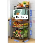 4 TIER BENDED SHAPE MULTIFUNCTIONAL RACK, WITH PULL OUT WOODEN DRAWER, MICROWAVE CART AND TROLLEY KITCHEN ORGANIZER