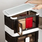 5 TIER PLASTIC STORAGE BOX, WITH 2 PULL OUT DOOR AND MAGNETIC LOCK, FOLDABLE PLASTIC STORAGE BOX, HOME ORGANIZER