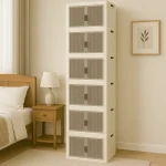 6 TIER PLASTIC STORAGE BOX, 50 CM LENGTH, WITH 2 PULL OUT DOOR AND MAGNETIC LOCK, FOLDABLE PLASTIC STORAGE, KIDS TOYS AND CLOTH STORAGE CABINETS, - Image 6