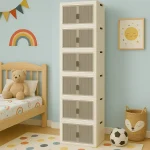 6 TIER PLASTIC STORAGE BOX, 50 CM LENGTH, WITH 2 PULL OUT DOOR AND MAGNETIC LOCK, FOLDABLE PLASTIC STORAGE, KIDS TOYS AND CLOTH STORAGE CABINETS, - Image 2