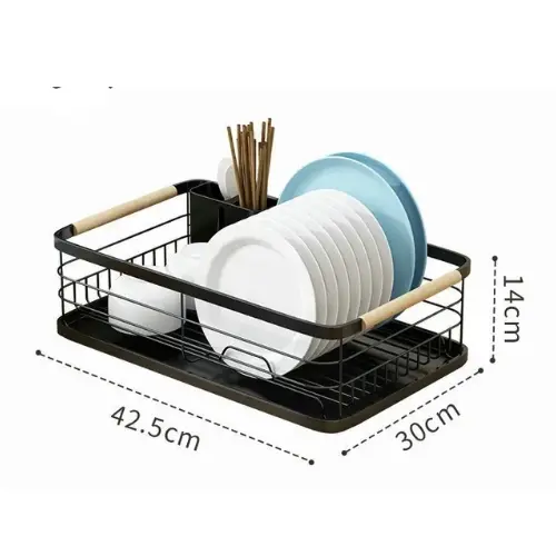 MODERN DISH DRYING RACK, WOODEN HANDLE DISH RACK, CHOPSTICK HOLDER AND