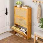 BAMBOO SHOE RACK WITH FLIP DOORS - 3 TIER SHOE STORAGE CABINET FOR HOME AND OFFICE