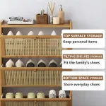 BAMBOO SHOE RACK WITH FLIP DOORS - 3 TIER SHOE STORAGE CABINET FOR HOME AND OFFICE - Image 6