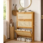 BAMBOO SHOE RACK WITH FLIP DOORS - 3 TIER SHOE STORAGE CABINET FOR HOME AND OFFICE - Image 7