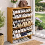 BAMBOO SHOE CABINET WITH 3 FLIP PANELS - SHOE RACK - Image 5