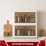 2 TIER PLASTIC STORAGE BOX, 50CM LENGTH, WITH 2 PULL OUT DOOR AND MAGNETIC LOCK, FOLDABLE PLASTIC STORAGE, KIDS TOYS AND CLOTH STORAGE CABINETS - Image 2