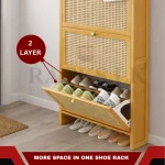 BAMBOO SHOE CABINET WITH 3 FLIP PANELS - SHOE RACK - Image 4
