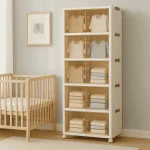 5 TIER PLASTIC STORAGE BOX, 45 CM LENGTH, WITH 2 PULL OUT DOOR AND MAGNETIC LOCK, FOLDABLE PLASTIC STORAGE, KIDS TOYS AND CLOTH STORAGE CABINETS - Image 3