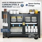 2 TIER CARBON STEEL DISH STORAGE ORGANIZER, MULTIFUNCTION KITCHEN RACK, WITH 2 PULL OUT DOORS AND 3 ACESSIBLE WATER DRAIN TRAY - Image 4