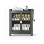 2 TIER CARBON STEEL DISH STORAGE ORGANIZER, MULTIFUNCTION KITCHEN RACK, WITH 2 PULL OUT DOORS AND 3 ACESSIBLE WATER DRAIN TRAY