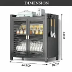 2 TIER CARBON STEEL DISH STORAGE ORGANIZER, MULTIFUNCTION KITCHEN RACK, WITH 2 PULL OUT DOORS AND 3 ACESSIBLE WATER DRAIN TRAY - Image 2