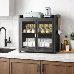 2 TIER CARBON STEEL DISH STORAGE ORGANIZER, MULTIFUNCTION KITCHEN RACK, WITH 2 PULL OUT DOORS AND 3 ACESSIBLE WATER DRAIN TRAY - Image 3