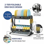 2 TIER FOLDABLE STYLISH DISH RACK, DURABLE DISH DRAINER RACK, WITH WATER  DRAIN TRAY - Image 4