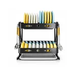 2 TIER FOLDABLE STYLISH DISH RACK, DURABLE DISH DRAINER RACK, WITH WATER  DRAIN TRAY - Image 5