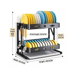 2 TIER FOLDABLE STYLISH DISH RACK, DURABLE DISH DRAINER RACK, WITH WATER  DRAIN TRAY - Image 2