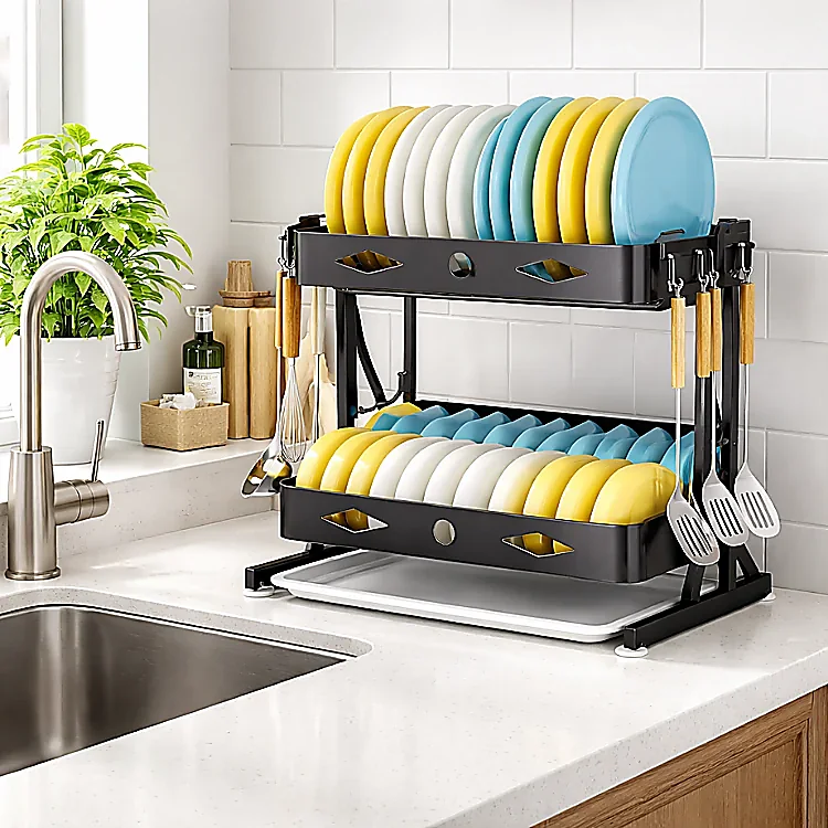 2 TIER FOLDABLE STYLISH DISH RACK, DURABLE DISH DRAINER RACK, WITH WATER DRAIN TRAY (4) 2 TIER FOLDABLE STYLISH DISH RACK, DURABLE DISH DRAINER RACK, WITH WATER DRAIN TRAY - Image 1
