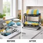 2 TIER FOLDABLE STYLISH DISH RACK, DURABLE DISH DRAINER RACK, WITH WATER  DRAIN TRAY - Image 6