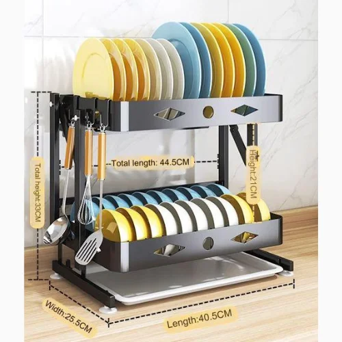 2 TIER FOLDABLE STYLISH DISH RACK, DURABLE DISH DRAINER RACK, WITH WATER DRAIN TRAY