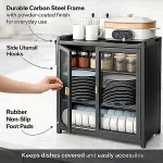 3 TIER CARBON STEEL DISH STORAGE ORGANIZER, MULTIFUNCTION KITCHEN RACK, WITH 2 PULL OUT DOORS AND 2 ACESSIBLE WATER DRAIN TRAY - Image 7
