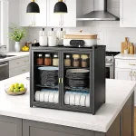 3 TIER CARBON STEEL DISH STORAGE ORGANIZER, MULTIFUNCTION KITCHEN RACK, WITH 2 PULL OUT DOORS AND 2 ACESSIBLE WATER DRAIN TRAY - Image 4